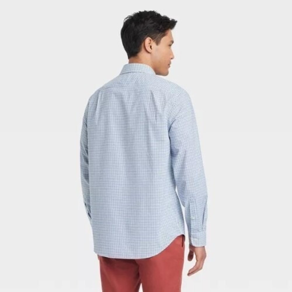 Mens Blue And White Performance Dress Standard Fit Long Sleeve Button-Down Shirt - Picture 2 of 3